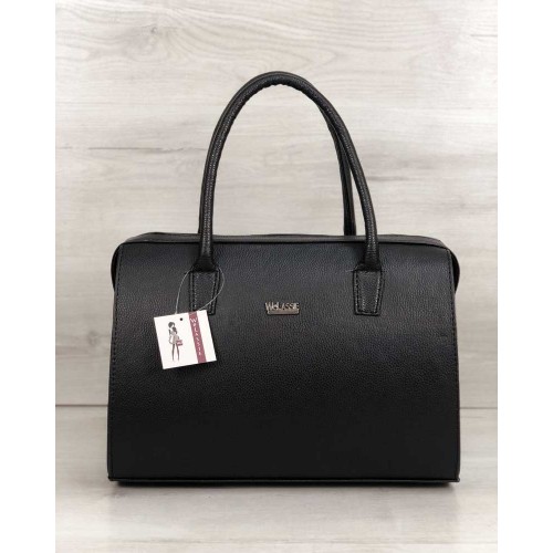 Каркасная женская сумка Welassie Саквояж черный матовый (никель) 31139