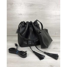 Молодіжна сумка з еко-шкіри Люверс чорного кольору (нікель) 23134