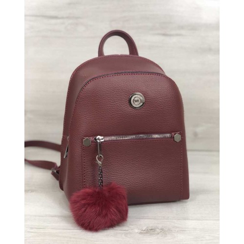 Молодіжний рюкзак Бонні з пушком бордового кольору 44407