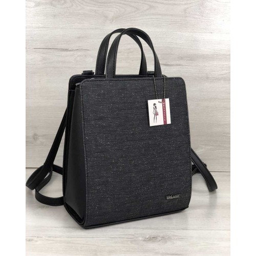 Молодежный каркасный сумка-рюкзак Welassie черного цвета со вставкой блеск 44802