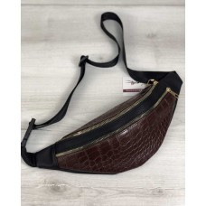 Женская сумка Бананка на два отделения коричневый крокодил Welassie 60902