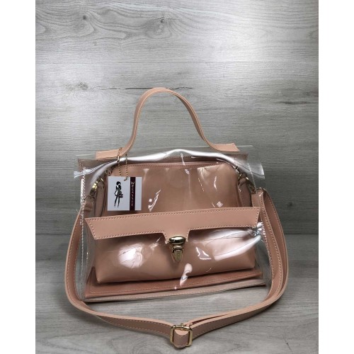 2в1 Молодежная сумка Эрика пудрового цвета с силиконом (прозрачная) Welassie 56410