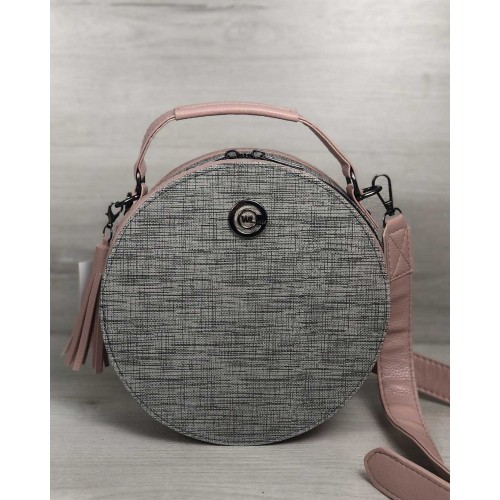 Стильная женская сумка Бриджит пудрового цвета со вставкой серый блеск Welassie 32307