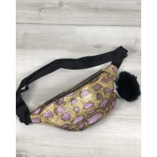 Женская сумка Бананка с пушком золотая с сиреневым змея Welassie 60806