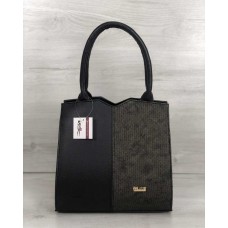 Классическая женская сумка Треугольник черного цвета со вставкой золото Welassie 31715