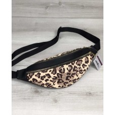 Женская сумка Бананка на два отделения леопард с черным Welassie 60905
