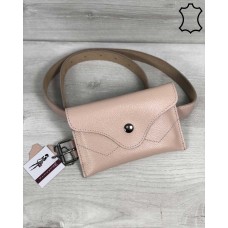 Шкіряна жіноча сумка на пояс «Pauli» пудра Welassie K6020