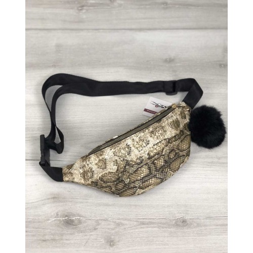 Женская сумка Бананка с пушком золотая змея Welassie 60801