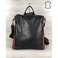 Шкіряна сумка рюкзак «Taus» чорний бордо Welassie K4437