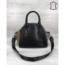 Кожаная женская сумка «Elis» черная с кофейным Welassie K5659