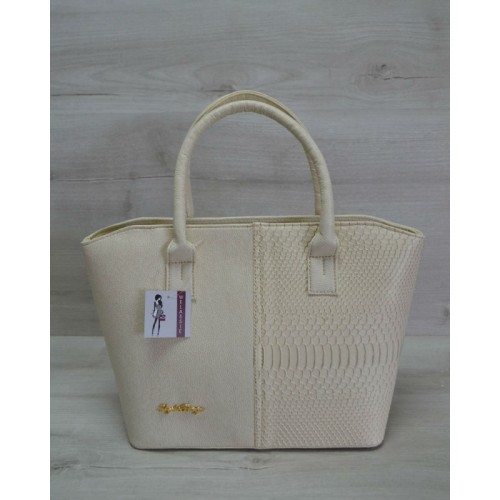 Классическая женская сумка Welassie «Две змейки» бежевая рептилия 11505 Welassie 11505