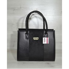 Жіноча сумка Welassie Бочонок чорного кольору із замшевою вставкою 31609