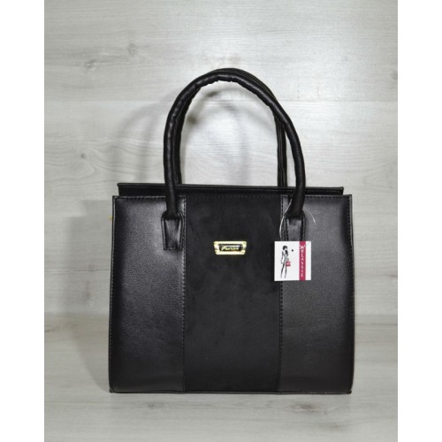 Жіноча сумка Welassie Бочонок чорного кольору із замшевою вставкою 31609