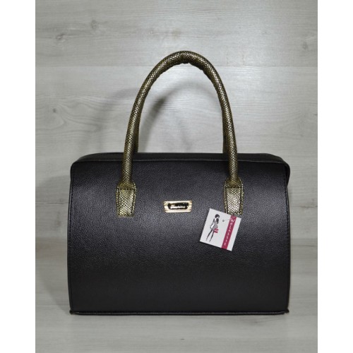 Жіноча сумка Welassie чорний Саквояж з золотими ручками 31128