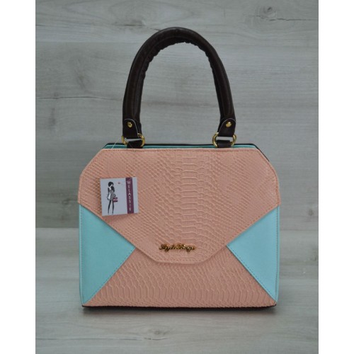 Жіноча сумка Welassie Конверт коричнева з пудрово-блакитною вставкою 31807