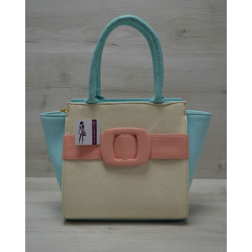 Молодіжна жіноча сумка Welassie Комбінована бежевого кольору з пудровим ременем 52202