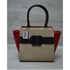 Молодіжна жіноча сумка Welassie Комбінована кавового кольору з чорним ременем 52212