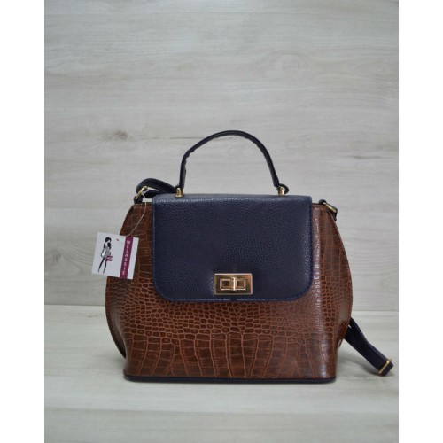 Молодіжна жіноча сумка-клатч Welassie рудий крокодил з синім гладким 61401