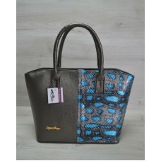 Классическая женская сумка Welassie «Две змейки» темно серая, голубая змея 11502 Welassie 11502