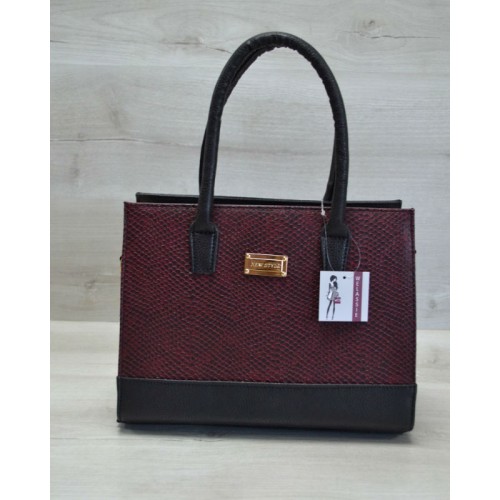 Каркасная женская сумка бордовая змея с черным гладким 31208