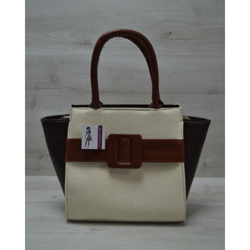 Молодіжна жіноча сумка Welassie Комбінована бежевого кольору з рудим ременем 52201