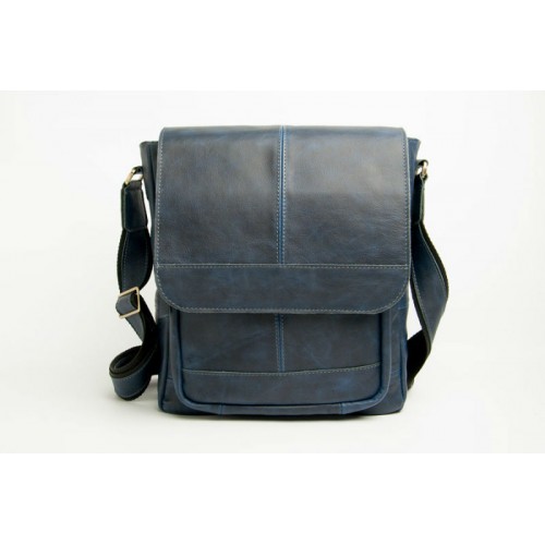 Мужская кожаная сумка Wellbags Large Messenger Getus blue W058.2 синяя