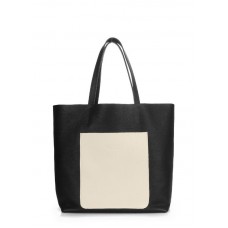 Жіноча шкіряна сумка POOLPARTY mania-black-beige чорна з бежевим