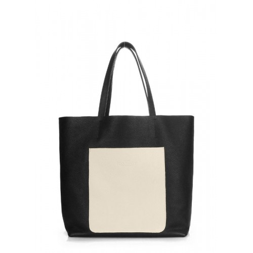 Жіноча шкіряна сумка POOLPARTY mania-black-beige чорна з бежевим