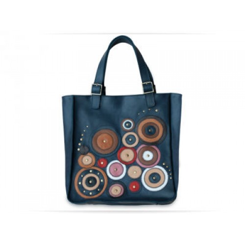 Женская кожаная сумка Wellbags Shopper blue Applique w050 синяя