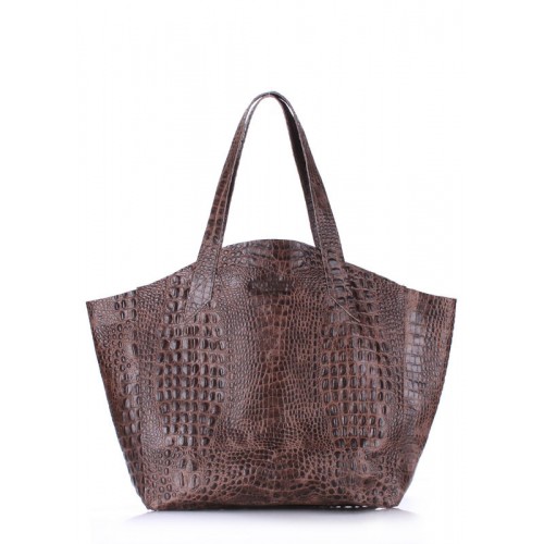Женская кожаная сумка POOLPARTY fiore-crocodile-brown коричневая